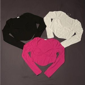 3 long sleeve crop tops, sold together as a bundle